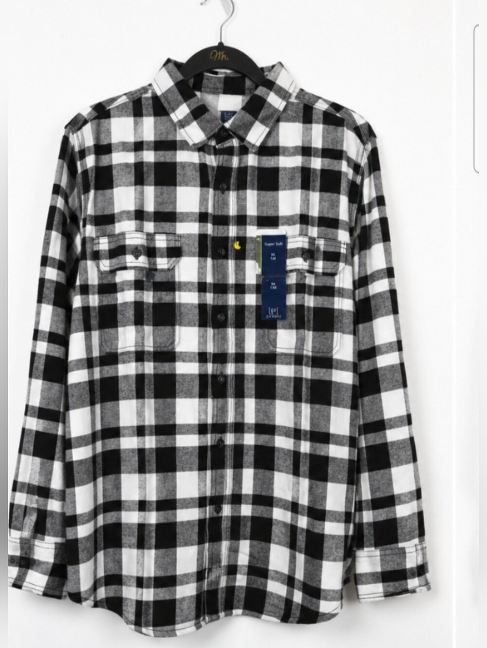 NWT George Super Soft Buffalo Plaid Flannel Shirt Men's XL Tall Black White